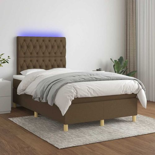 Боксспринг легло с матрак и LED, тъмнокафяво, 120x190 см, плат