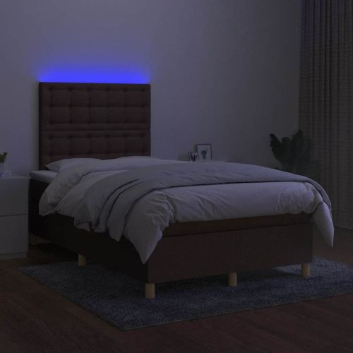 Боксспринг легло с матрак и LED, тъмнокафяво, 120x190 см, плат
