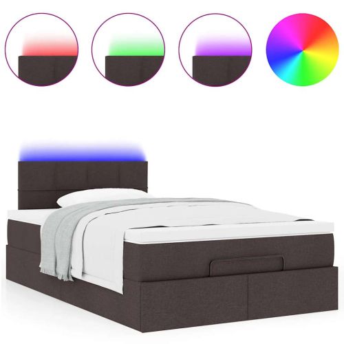 Османска легло с матрак и LED, тъмнокафяво, 120x190 см, плат
