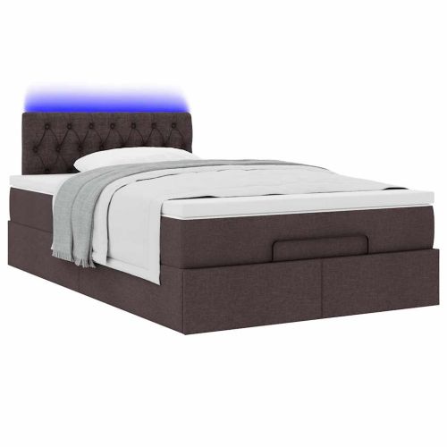Османска легло с матрак и LED, тъмнокафяво, 120x190 см, плат