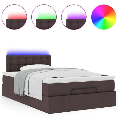 Османска легло с матрак и LED, тъмнокафяво, 120x190 см, плат