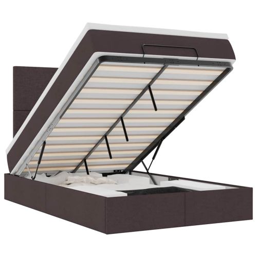 Османска легло с матрак и LED, тъмнокафяво, 120x190 см, плат