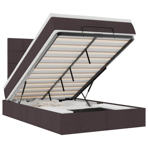 Османска легло с матрак и LED, тъмнокафяво, 120x190 см, плат