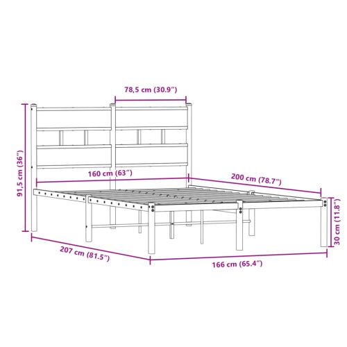 Метална рамка за легло, без матрак, сонома дъб, 160x200 см