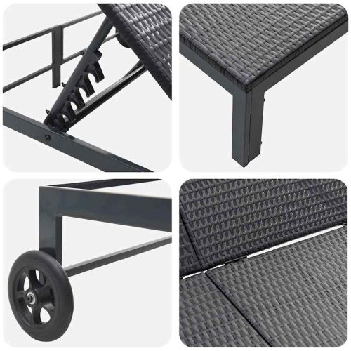 Шезлонг Черно 206 x 115 x 75 см полиратан