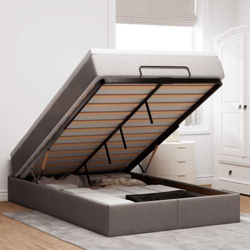 Османска легло с матрак, таупе, 120x190 см, плат