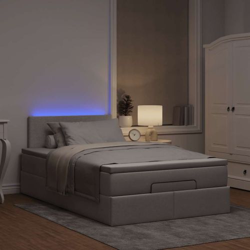 Османска легло с матрак и LED, таупе, 120x190 см, плат