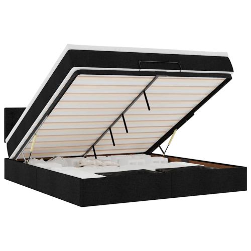 Османска легло с матрак и LED, черно, 180x200 см, плат