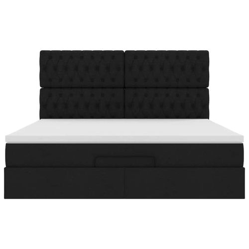 Османска легло с матрак, черно, 180x200 см, плат