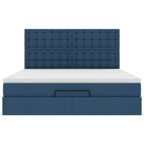 Османска легло с матрак, синьо, 160x200 см, плат