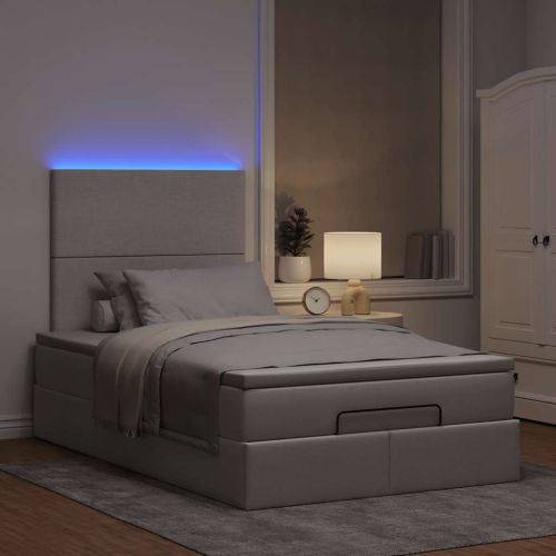 Османска легло с матрак и LED, таупе, 120x190 см, плат