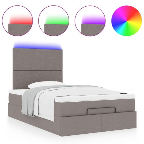 Османска легло с матрак и LED, таупе, 120x190 см, плат
