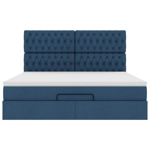 Османска легло с матрак и LED, синьо, 160x200 см, плат