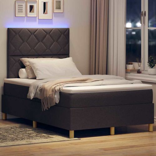 LED кутия за пружини с легло Тъмен кафяв 120 x 190 cm текстил