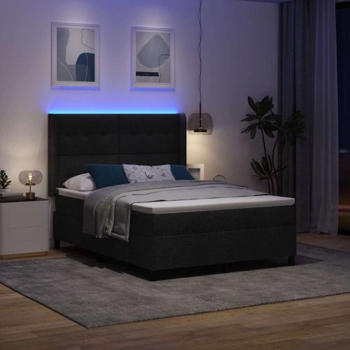 LED кутия за пружини с легло Черно 160 x 200 cm текстил