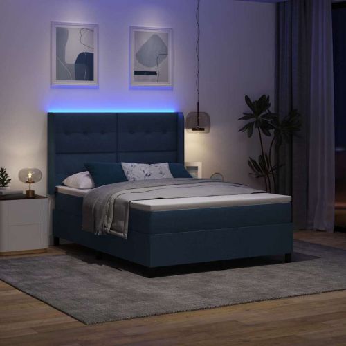 LED кутия за пружини с легло Синьо 160 x 200 cm текстил