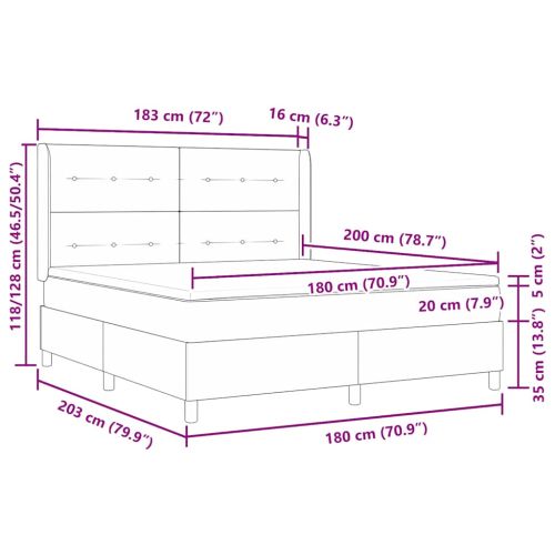 Легло с пружинирана основа с таблото Черно 180 x 200 cm текстил