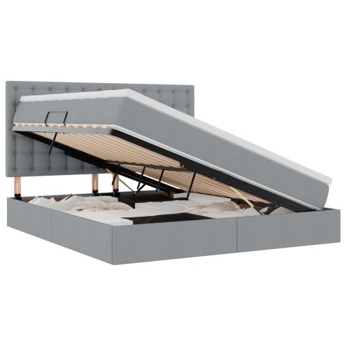 Легло с място за съхранение и LED с LED Светлосиво 160 x 200 cm