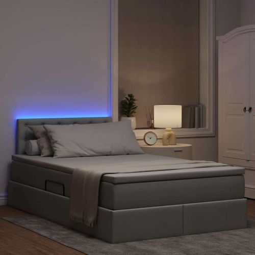 Легло с място за съхранение и LED с LED Светлосиво 120 x 190 cm