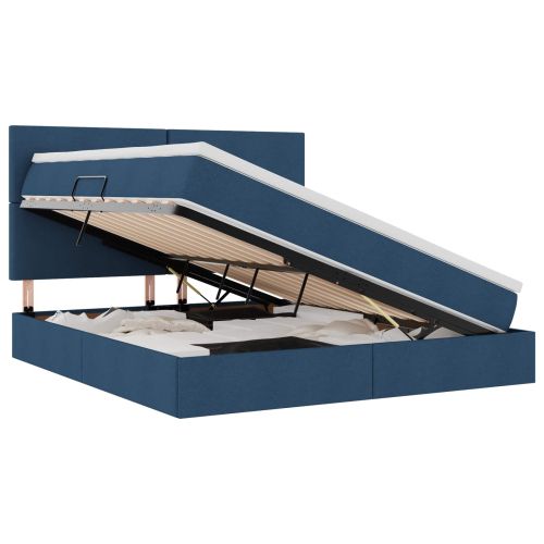 Легло с място за съхранение и LED Синьо 160 x 200 cm Полиестер