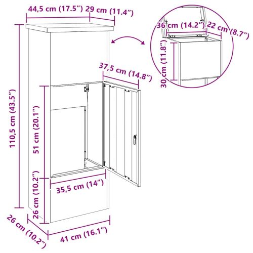 Пощенска кутия за пратки Бяло 44,5 x 29 x 110,5 см Стомана