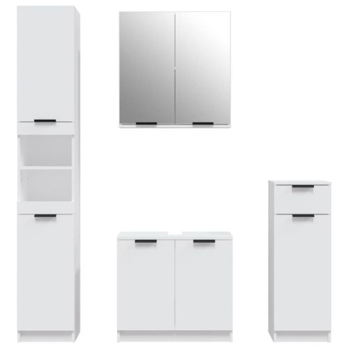 Комплект мебели за баня от 4 части, бял, инженерно дърво