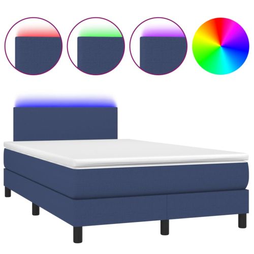 Боксспринг легло с матрак и LED, синьо, 120x190 см, текстил