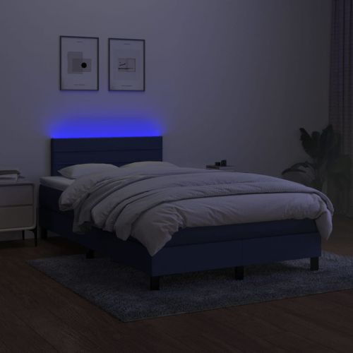 Боксспринг легло с матрак и LED, синьо, 120x190 см, текстил