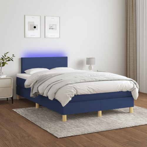 Боксспринг легло с матрак и LED, синьо, 120x190 см, текстил