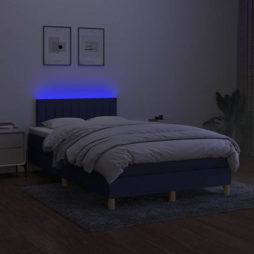 Боксспринг легло с матрак и LED, синьо, 120x190 см, текстил