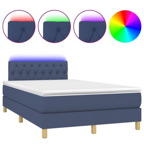 Боксспринг легло с матрак и LED, синьо, 120x190 см, текстил