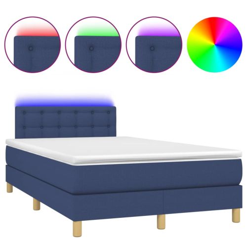 Боксспринг легло с матрак и LED, синьо, 120x190 см, текстил