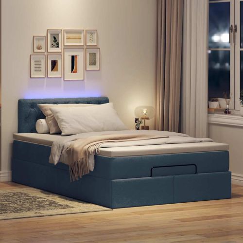 Османска легло с матрак и LED, синьо, 120x190 см, плат