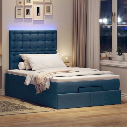 Османска легло с матрак и LED, синьо, 120x190 см, плат