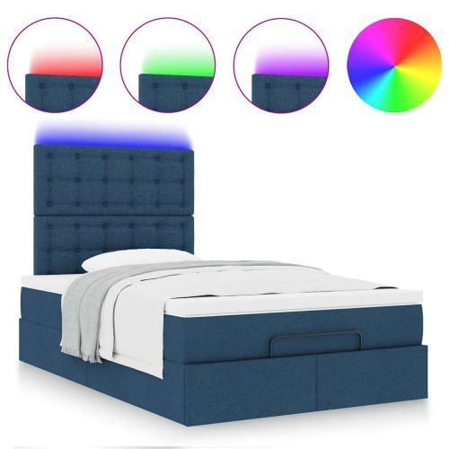 Османска легло с матрак и LED, синьо, 120x190 см, плат
