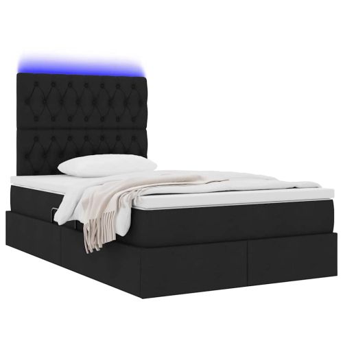Легло с място за съхранение и LED Черно 120 x 190 cm Полиестер