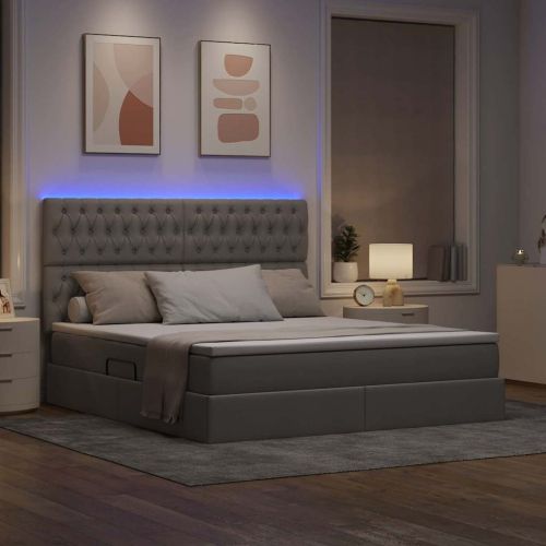 Легло с място за съхранение и LED Таупе 180 x 200 cm Полиестер