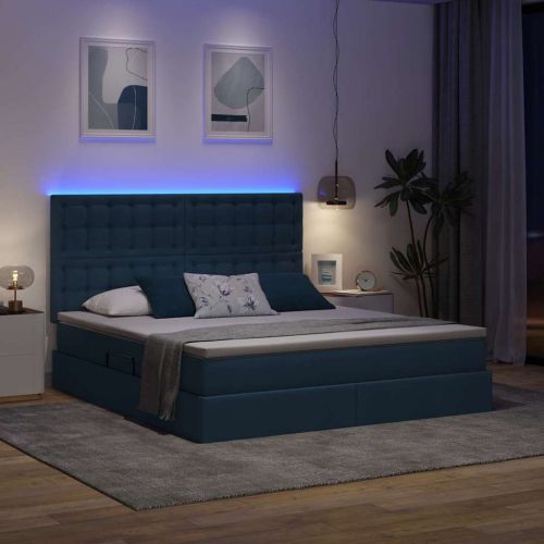 LED легло за съхранение с матрак Синьо 160 x 200 cm Текстил