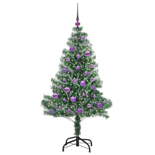 Изкуствена коледна елха със сняг и LED светлина 150 cm