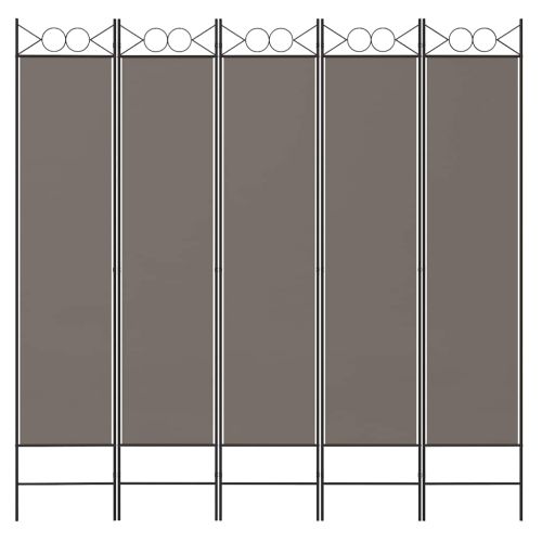 Параван за стая, 5 панела, антрацит, 200x220 cм, текстил