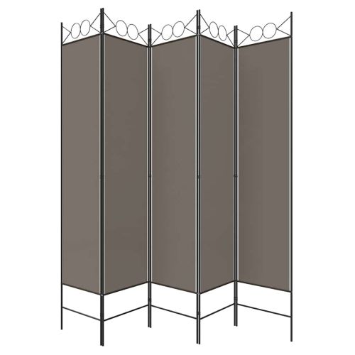 Параван за стая, 5 панела, антрацит, 200x220 cм, текстил