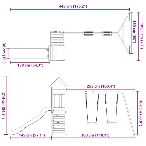 Комбинирано детско съоръжение за игра на открито, бор масив