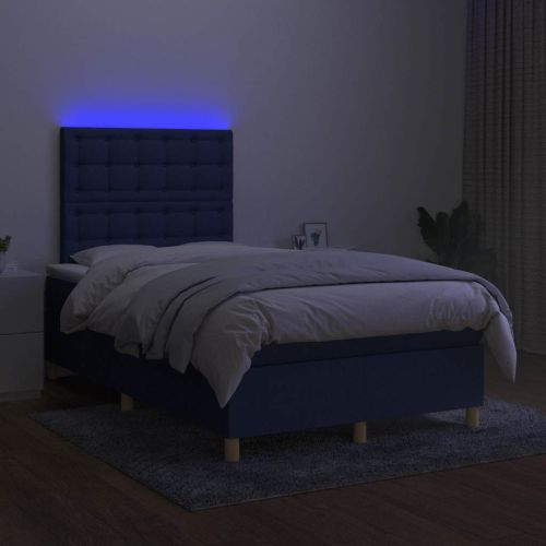 Боксспринг легло с матрак и LED, синьо, 120x190 см, текстил
