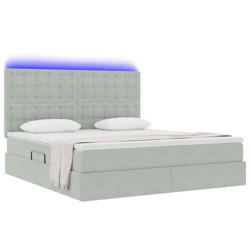 Легло с място за съхранение и LED с LED Светлосиво 160 x 200 cm