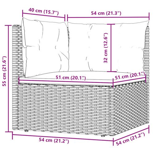 Градински ъглов диван с възглавници, сив, полиратан