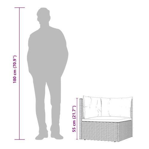 Градински ъглов диван с възглавници, сив, полиратан