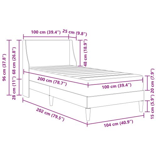 Рамка за легло с матрак Тъмен сив 100 x 200 cm Полиестер
