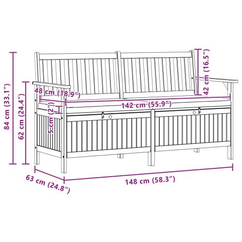 Пейка с място за съхранение със съхранение Солидна акация