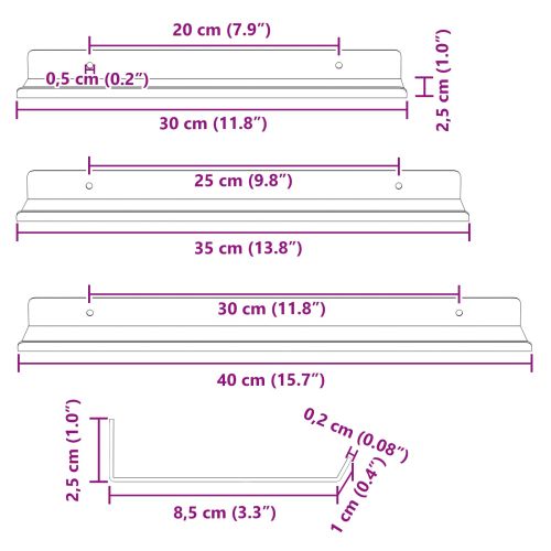 Плаващ рафт 3 бр. Антрацит 40 x 9 x 2,5 см Стомана