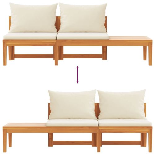 Градинска пейка с маса, кремавобели възглавници, акация масив